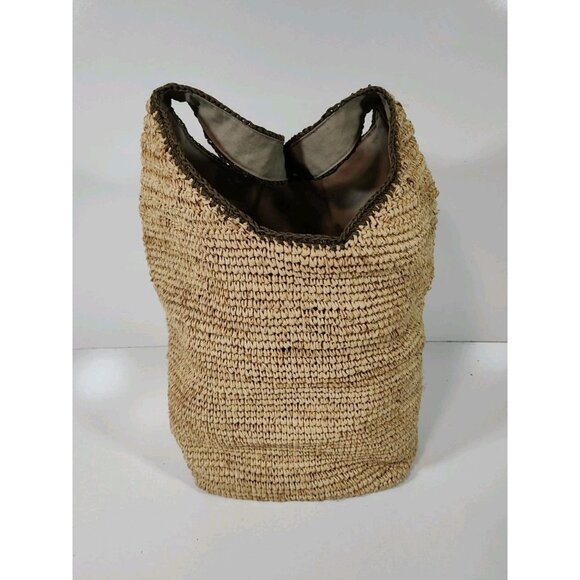 Eddie Bauer Woven Raffia Straw Shoulder Bag Beach Weekender Travel 14x14x6 Tan - Picture 4 of 9